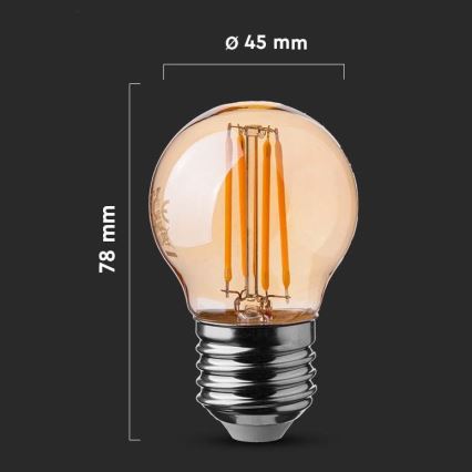 LED Żarówka FILAMENT AMBER G45 E27/4W/230V 2200K