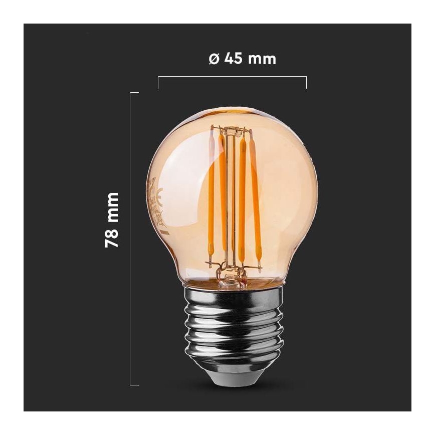 LED Żarówka FILAMENT AMBER G45 E27/4W/230V 2200K