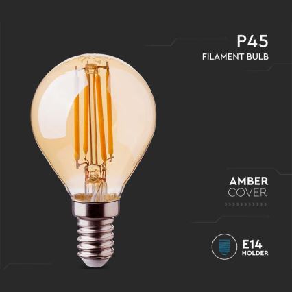 LED Żarówka FILAMENT AMBER P45 E14/4W/230V 2200K