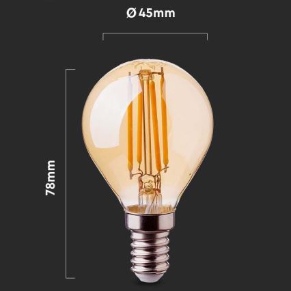 LED Żarówka FILAMENT AMBER P45 E14/4W/230V 2200K