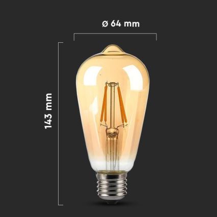 LED Żarówka FILAMENT AMBER ST64 E27/8W/230V 2200K