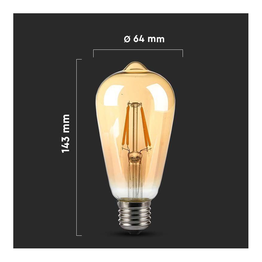 LED Żarówka FILAMENT AMBER ST64 E27/8W/230V 2200K
