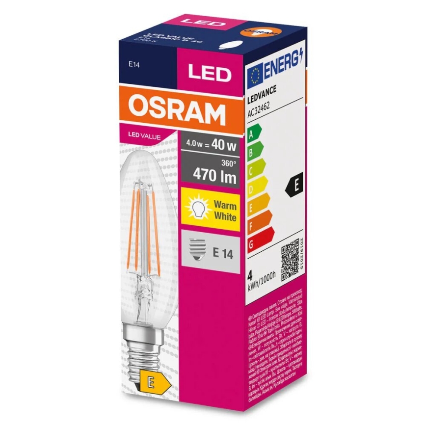 LED Żarówka FILAMENT B40 E14/4W/230V 2700K - Osram