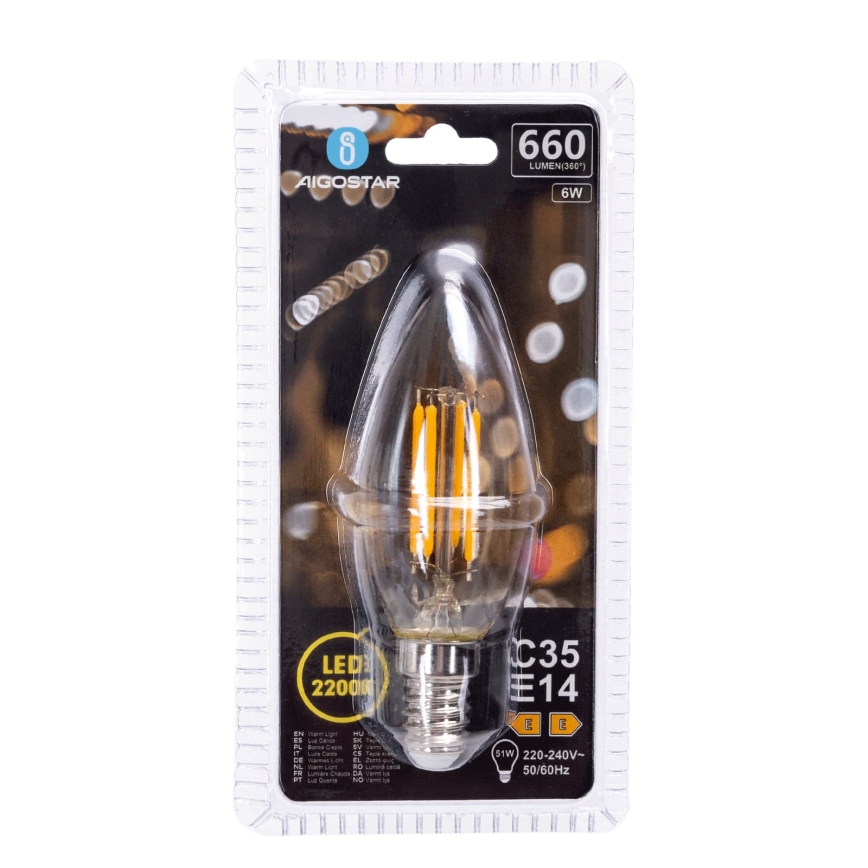 LED Żarówka FILAMENT C35 E14/6W/230V 2200K - Aigostar