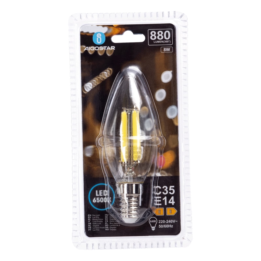LED Żarówka FILAMENT C35 E14/8W/230V 6500K - Aigostar