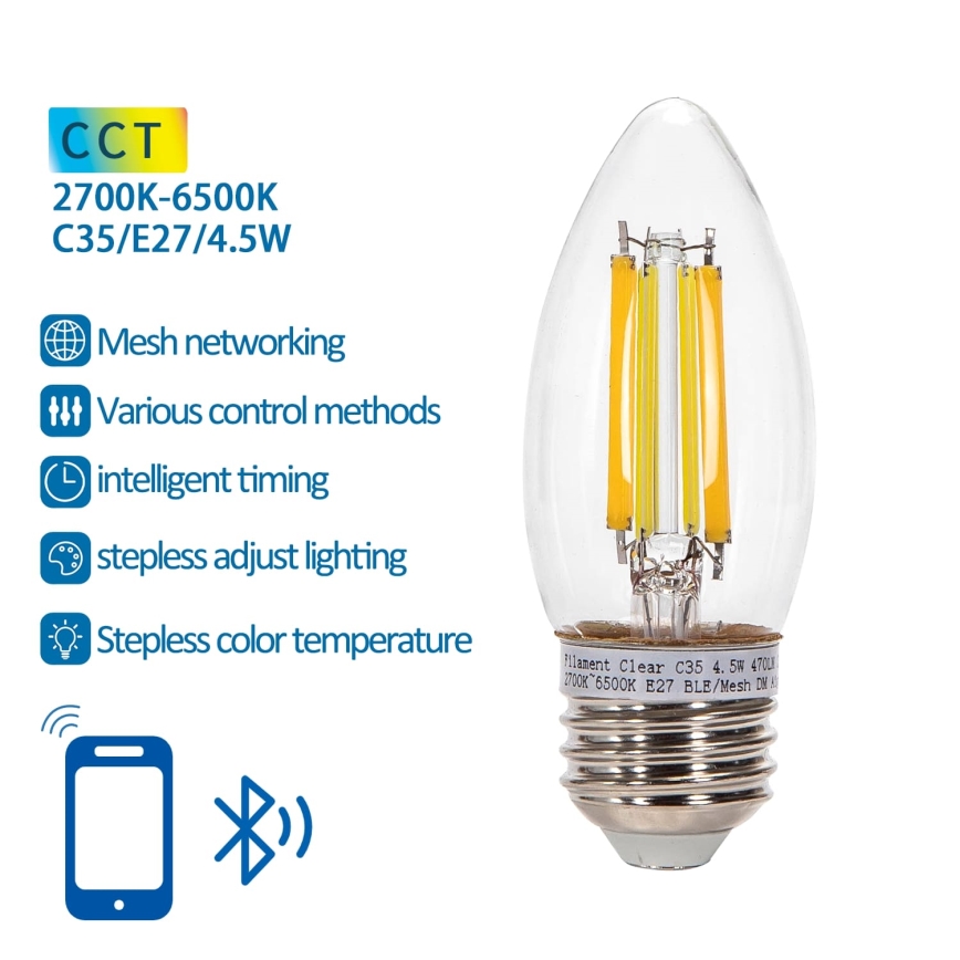 LED Żarówka ściemnialna FILAMENT MESH Smart C35 E27/4,5W/230V 2700-6500K - Aigostar