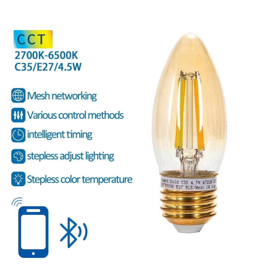 LED Żarówka ściemnialna FILAMENT MESH Smart C35 E27/4,5W/230V 2700-6500K - Aigostar