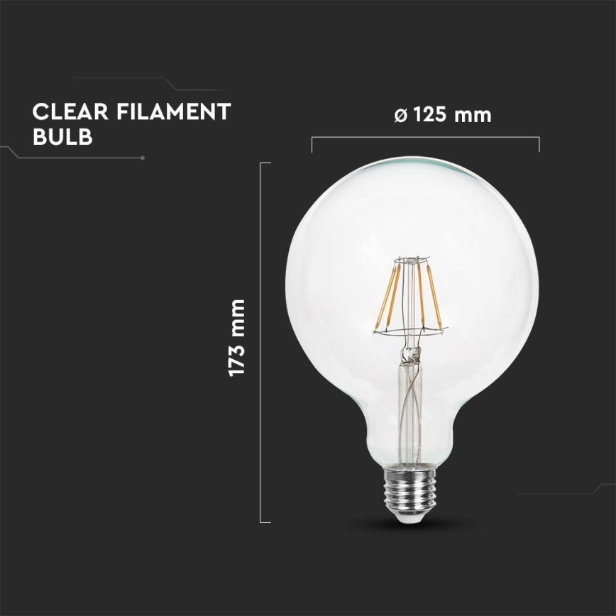 LED Żarówka FILAMENT G125 E27/6W/230V 3000K
