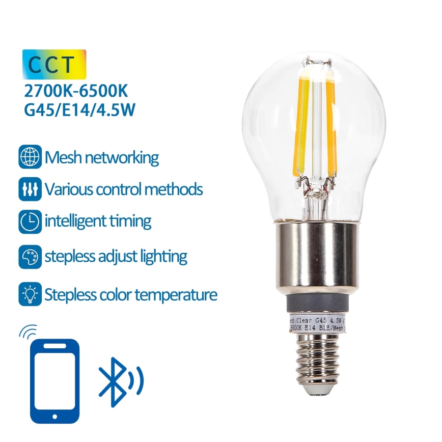 LED Żarówka ściemnialna FILAMENT MESH Smart G45 E14/4,5W/230V 2700-6500K - Aigostar