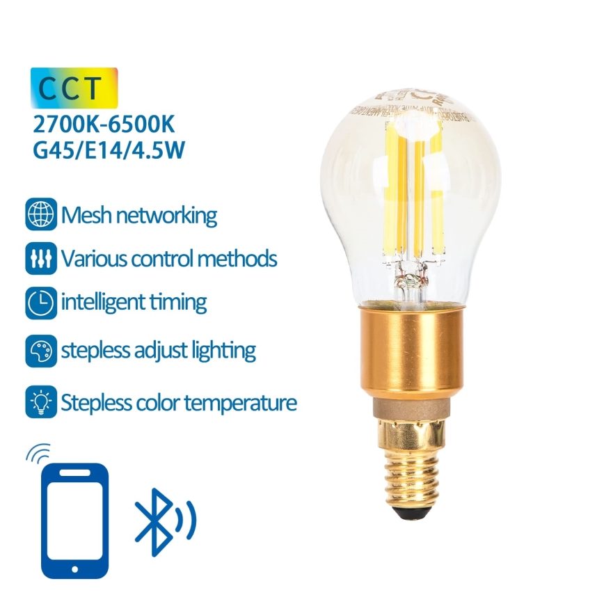 LED Żarówka ściemnialna FILAMENT MESH Smart G45 E14/4,5W/230V 2700-6500K - Aigostar
