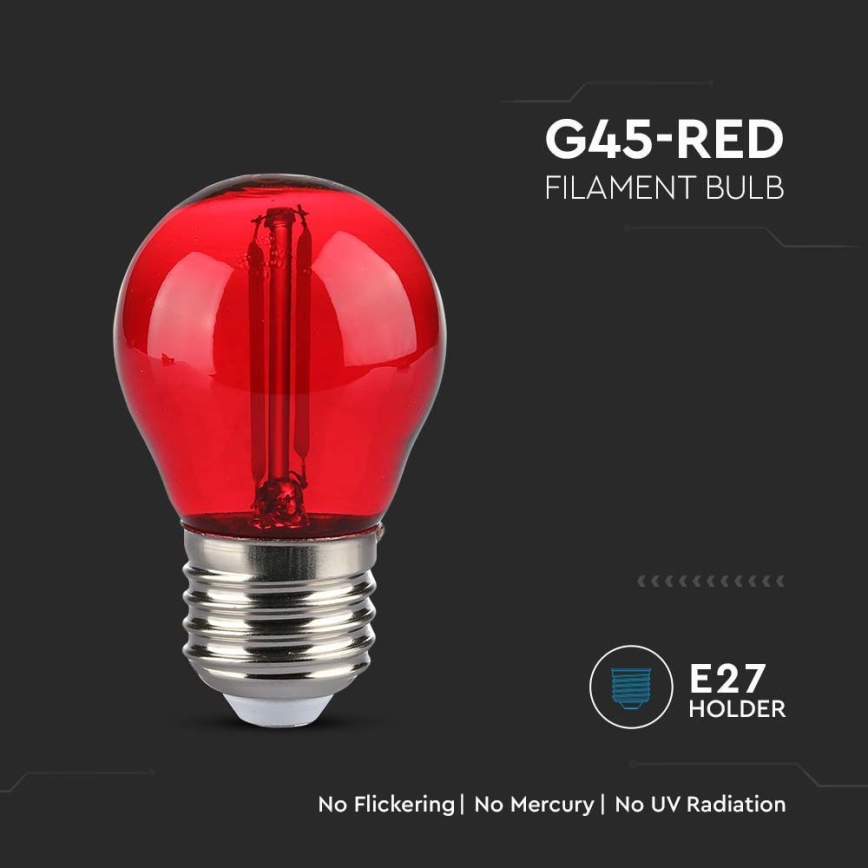 LED Żarówka FILAMENT G45 E27/2W/230V czerwona
