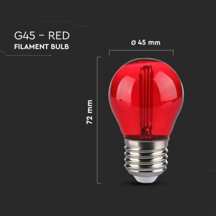 LED Żarówka FILAMENT G45 E27/2W/230V czerwona