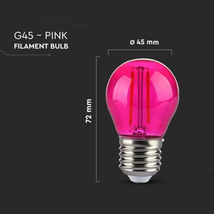 LED Żarówka FILAMENT G45 E27/2W/230V różowa