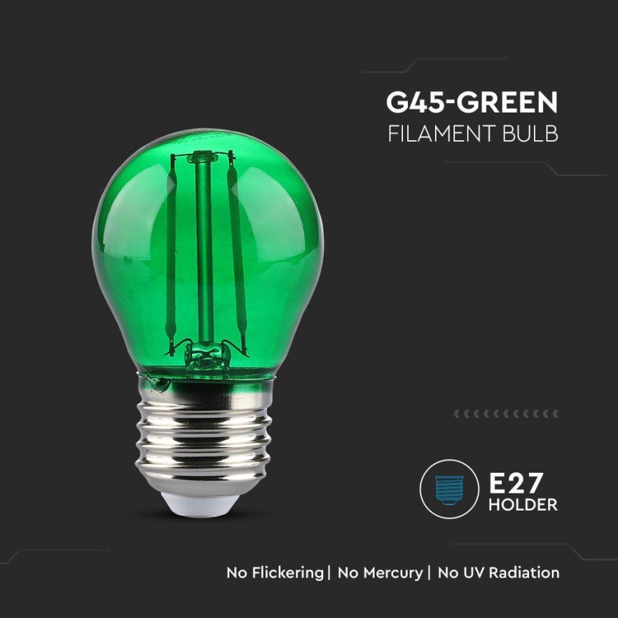 LED Żarówka FILAMENT G45 E27/2W/230V zielona