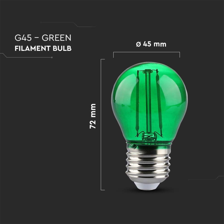 LED Żarówka FILAMENT G45 E27/2W/230V zielona