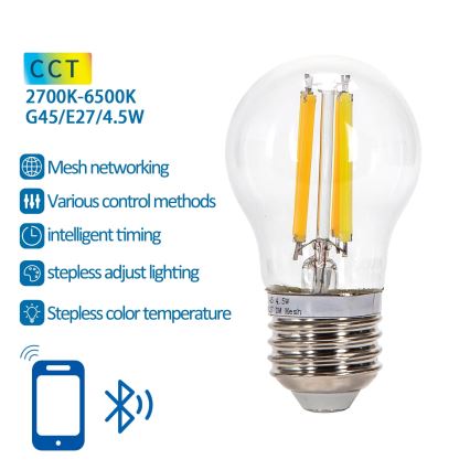 LED Żarówka ściemnialna FILAMENT MESH Smart G45 E27/4,5W/230V 2700-6500K - Aigostar