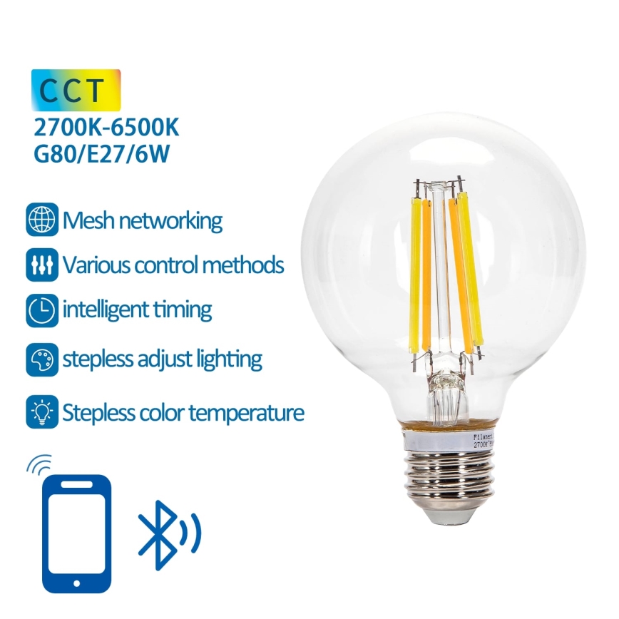 LED Żarówka ściemnialna FILAMENT MESH Smart G80 E27/6W/230V 2700-6500K - Aigostar