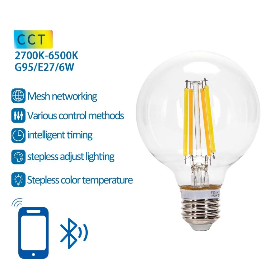 LED Żarówka ściemnialna FILAMENT MESH Smart G95 E27/6W/230V 2700-6500K - Aigostar
