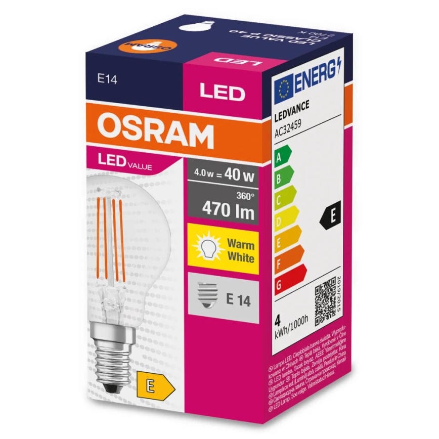 LED Żarówka FILAMENT P40 E14/4W/230V 2700K - Osram