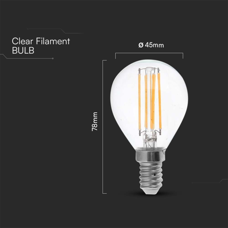 LED Żarówka FILAMENT P45 E14/6W/230V 6500K