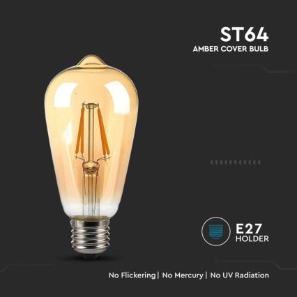 LED Żarówka FILAMENT ST64 E27/4W/230V 2200K