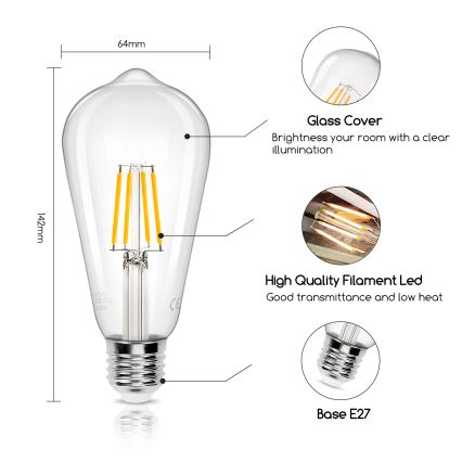 LED Żarówka FILAMENT ST64 E27/4W/230V 2700K - Aigostar