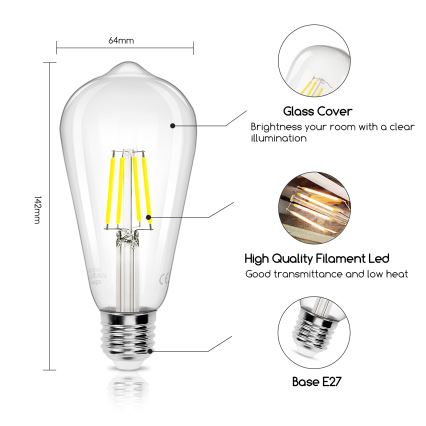 LED Żarówka FILAMENT ST64 E27/4W/230V 6500K - Aigostar