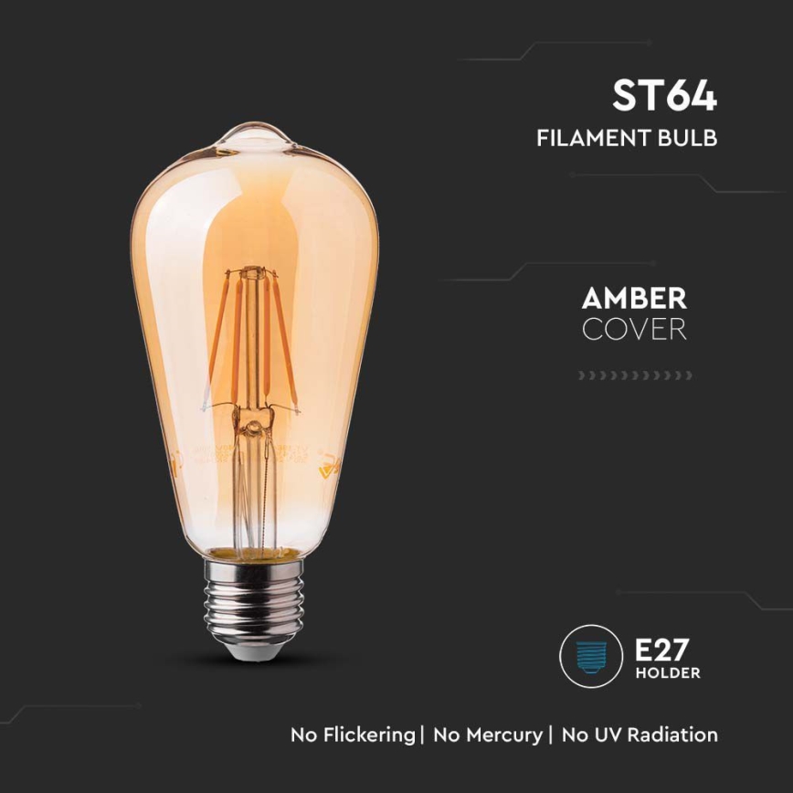 LED Żarówka FILAMENT ST64 E27/6W/230V 2200K