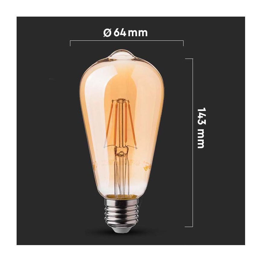LED Żarówka FILAMENT ST64 E27/6W/230V 2200K