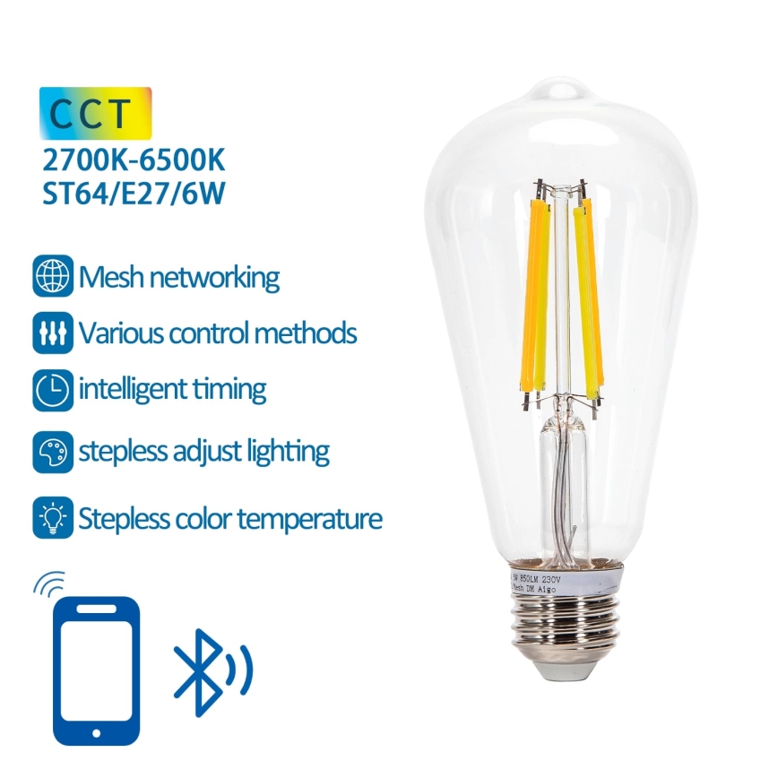 LED Żarówka ściemnialna FILAMENT MESH Smart ST64 E27/6W/230V 2700-6500K - Aigostar