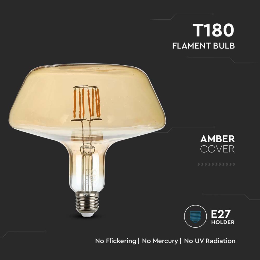 LED Żarówka FILAMENT T180 E27/8W/230V 1800K