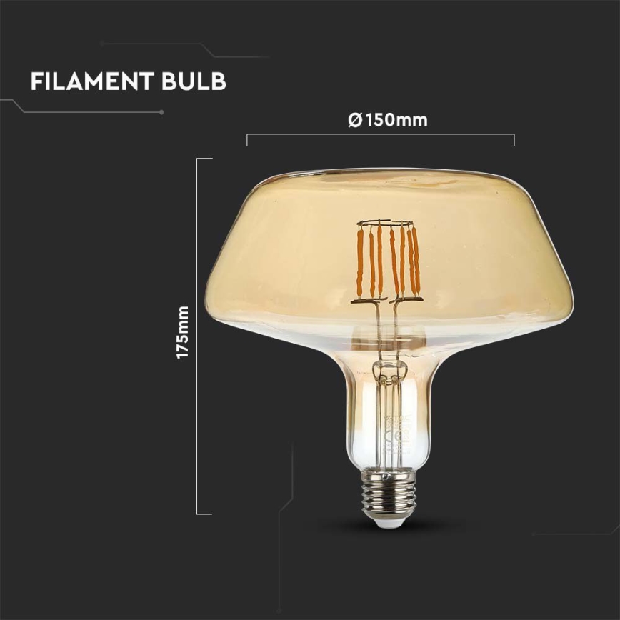 LED Żarówka FILAMENT T180 E27/8W/230V 1800K