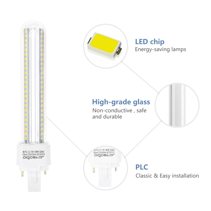 LED Żarówka G24D-3/15W/230V 6500K - Aigostar