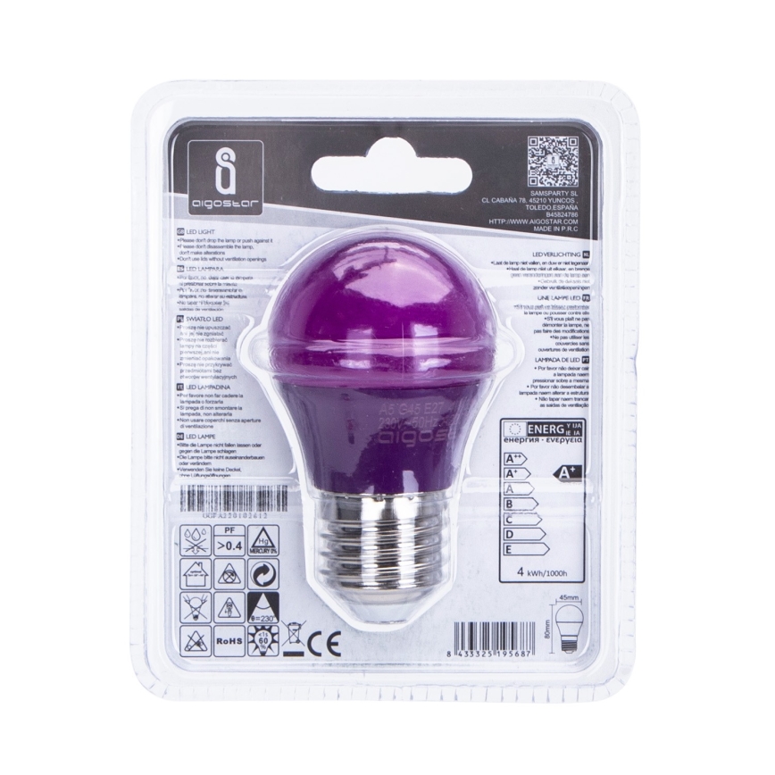 LED Żarówka G45 E27/4W/230V filoetowa - Aigostar