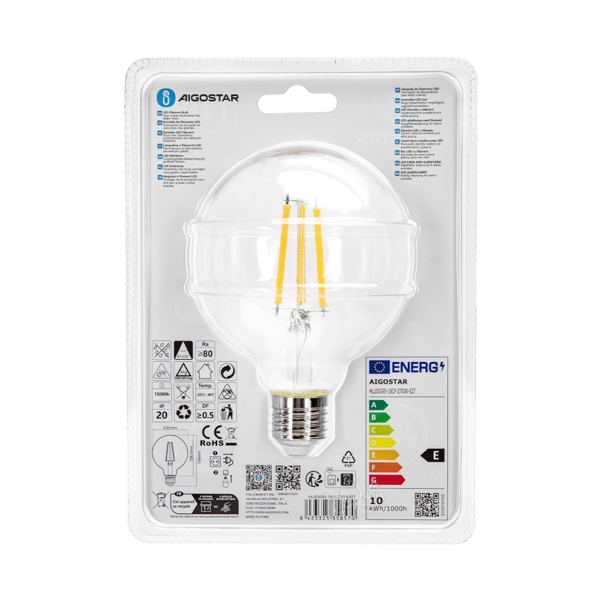 LED Żarówka G95 E27/10W/230V 2700K - Aigostar