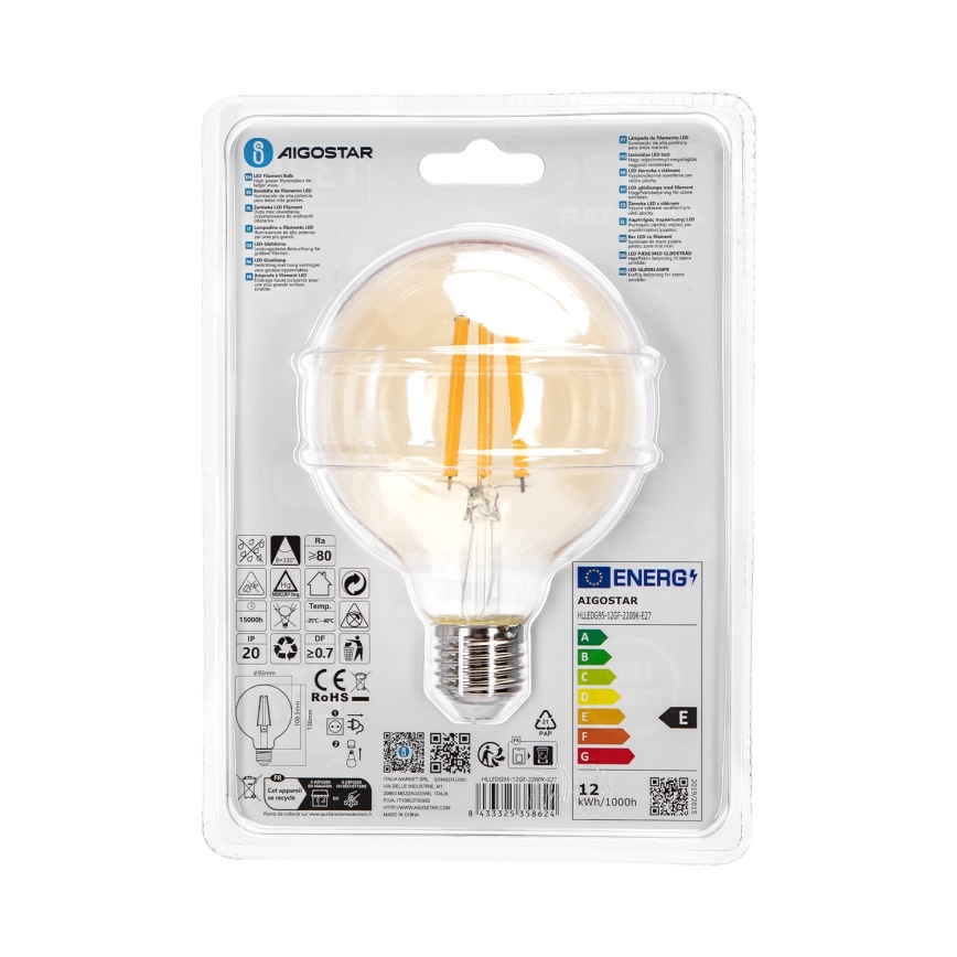 LED Żarówka G95 E27/12W/230V 2200K - Aigostar