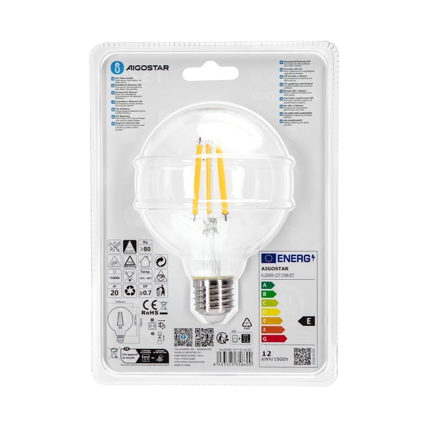 LED Żarówka G95 E27/12W/230V 2700K - Aigostar