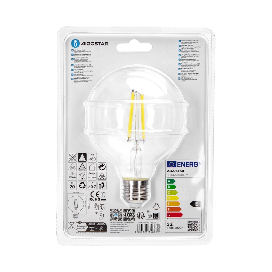 LED Żarówka G95 E27/12W/230V 6500K - Aigostar