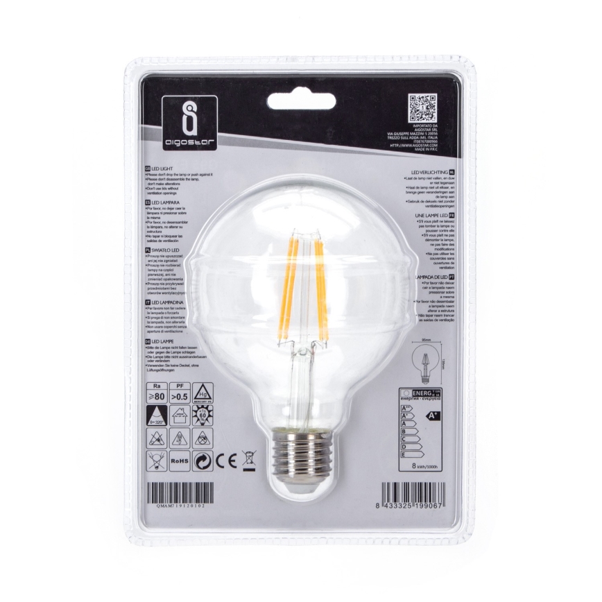 LED Żarówka G95 E27/8W/230V 2700K - Aigostar