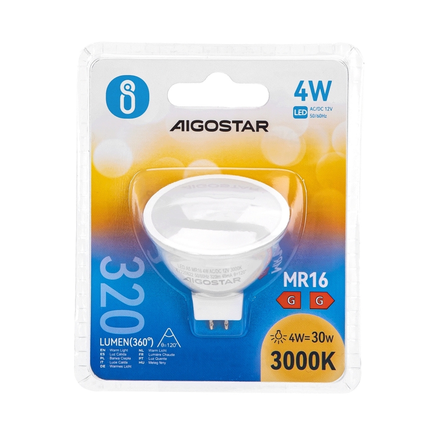 LED Żarówka MR16 GU5,3/4W/12V 3000K - Aigostar