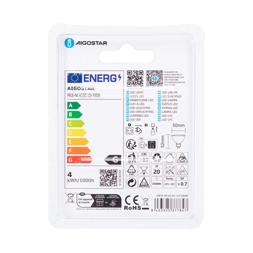 LED Żarówka MR16 GU5,3/4W/12V 4000K - Aigostar