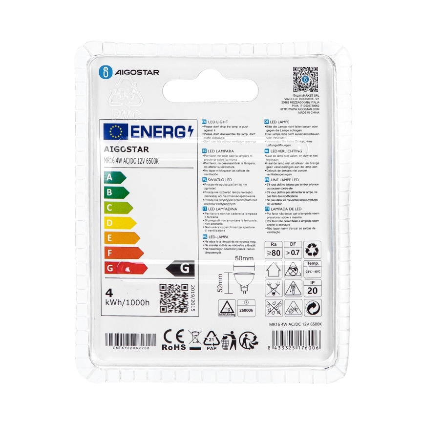 LED Żarówka MR16 GU5,3/4W/12V 6500K - Aigostar