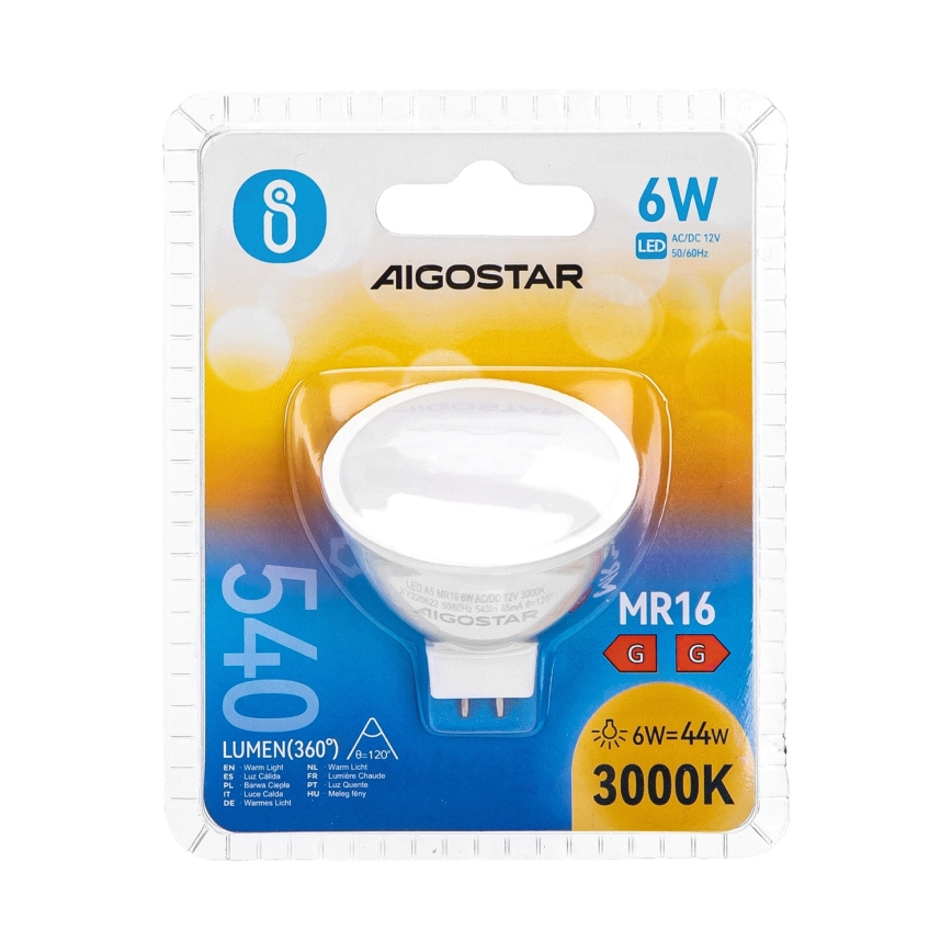 LED Żarówka MR16 GU5,3/6W/12V 3000K - Aigostar