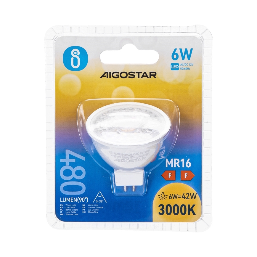 LED Żarówka MR16 GU5,3/6W/12V 3000K - Aigostar