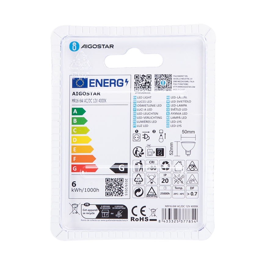 LED Żarówka MR16 GU5,3/6W/12V 4000K - Aigostar