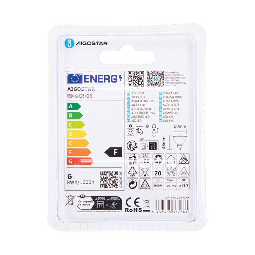 LED Żarówka MR16 GU5,3/6W/12V 4000K - Aigostar