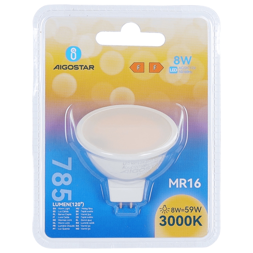 LED żarówka MR16 GU5,3/8W/12V 3000K - Aigostar