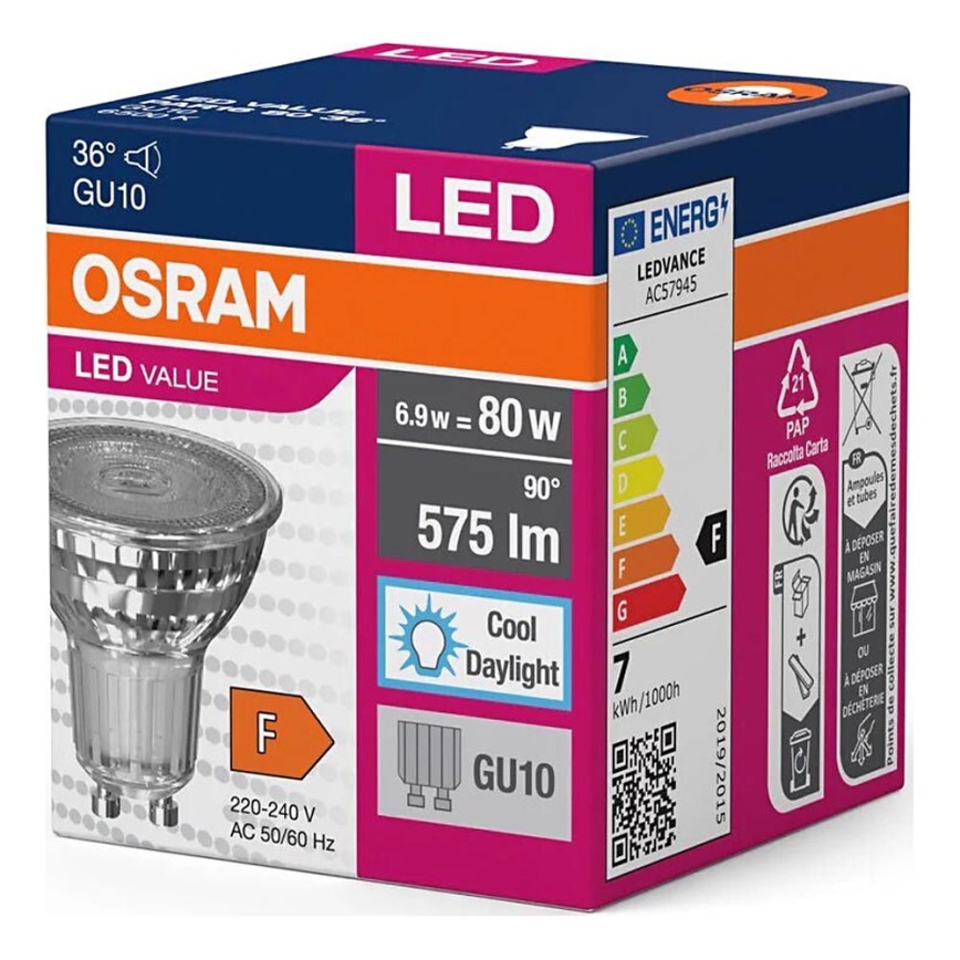 LED Żarówka PAR16 GU10/6,9W/230V 6500K - Osram