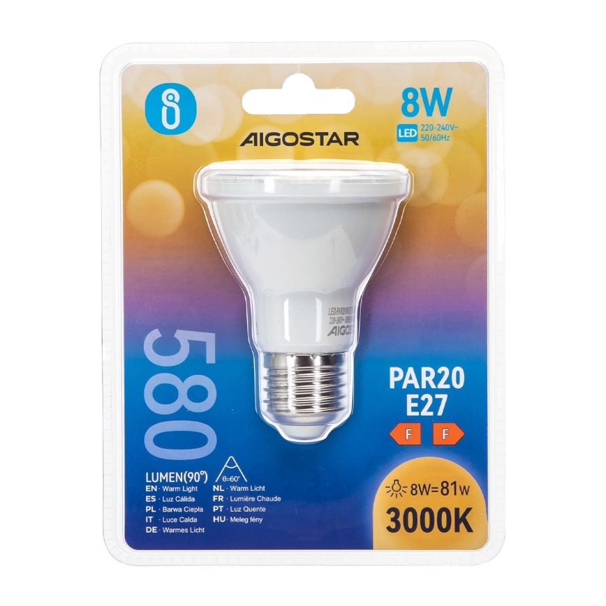 LED Żarówka PAR20 E27/8W/230V 3000K - Aigostar
