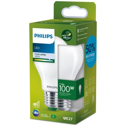 LED Żarówka Philips A60 E27/7,3W/230V 4000K